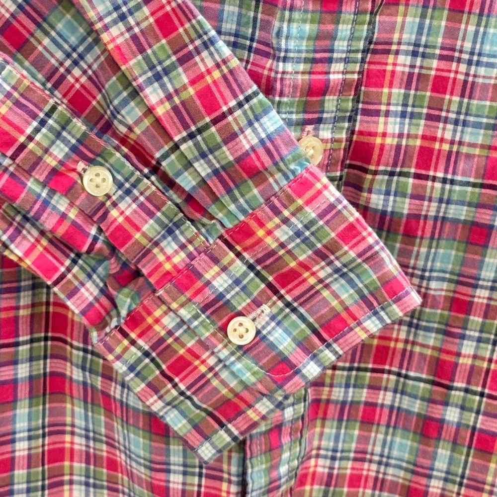 Ralph Lauren Button Down Kids Large (14-16) Pink Plaid Stretch Preppy Pony Logo